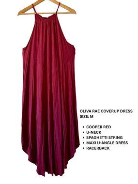 Olivia Rae Burgundy/Cooper Red Racerback Maxi Cover-Up Dress, Size Medium